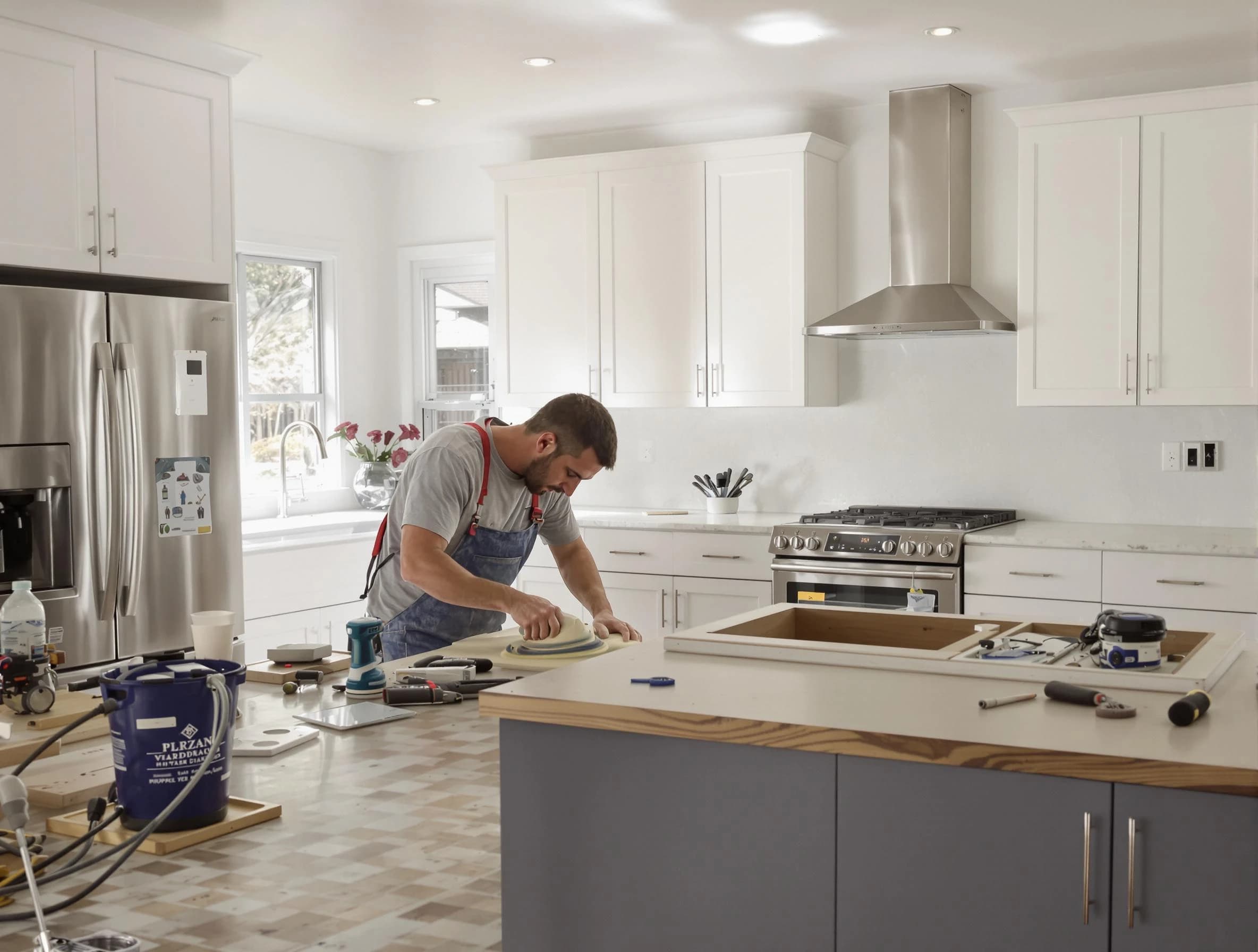 Painesville House Painters refinishing kitchen cabinets in Painesville, OH