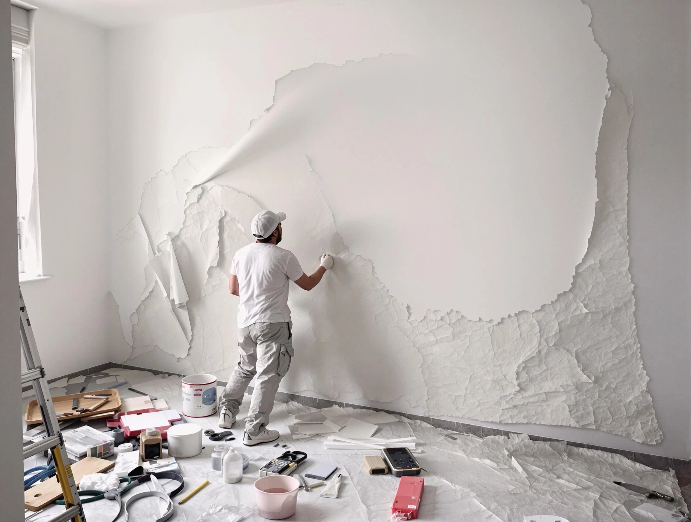 Removing old wallpaper to reveal clean walls by Painesville House Painters in Painesville