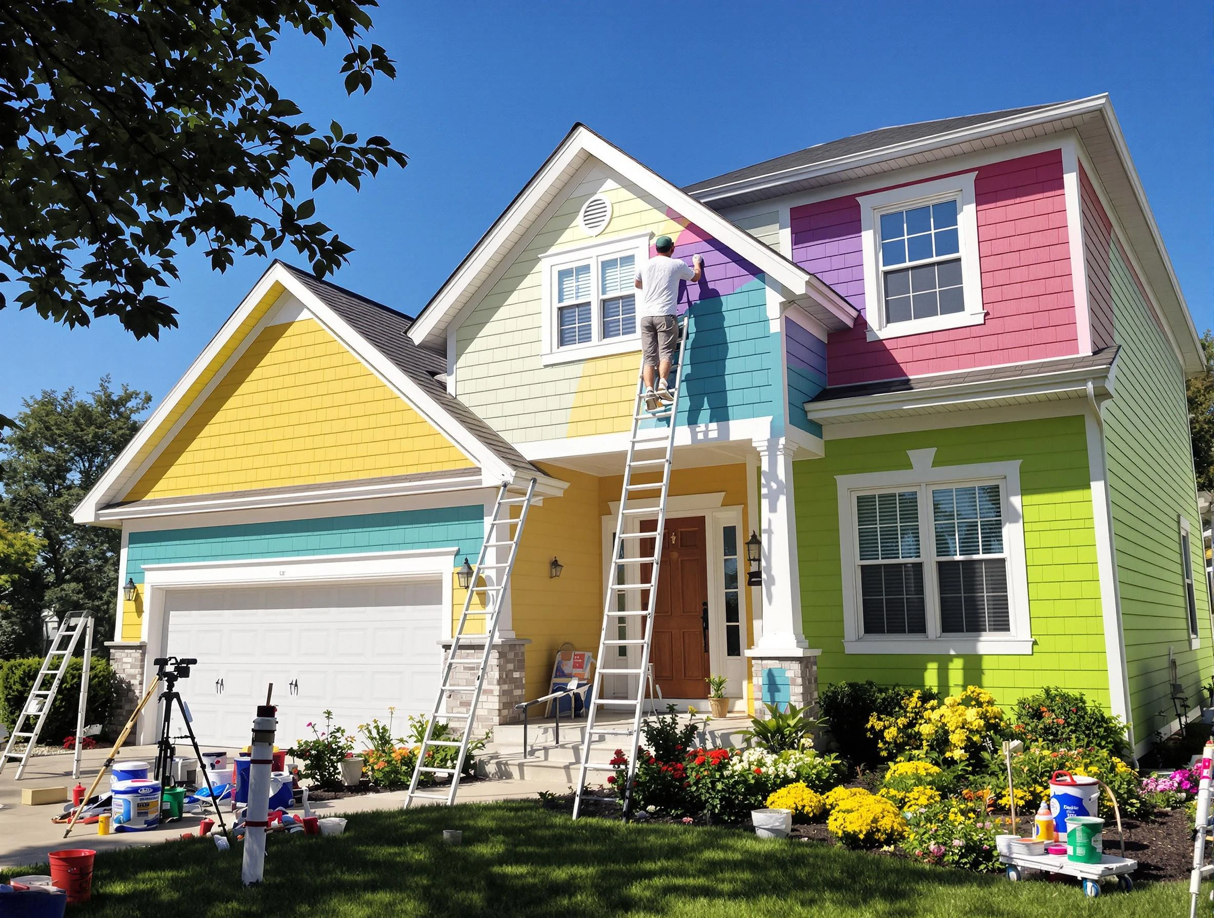 Painesville House Painters professionals painting a home exterior in Painesville, OH